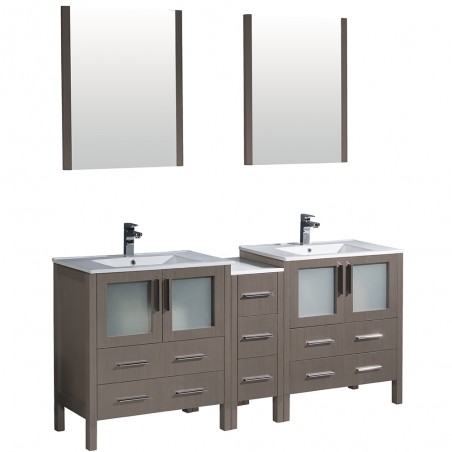 Fresca Torino 72" Gray Oak Modern Double Sink Bathroom Vanity w/Integrated Sinks