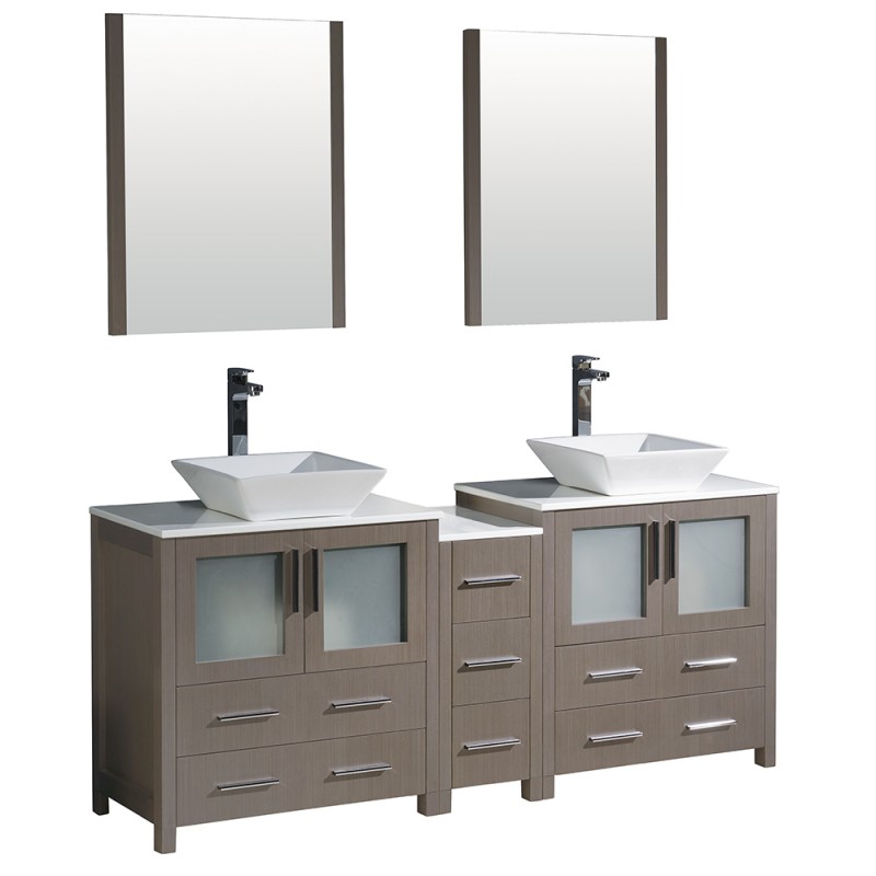 Fresca Torino 72" Gray Oak Modern Double Sink Bathroom Vanity w/ Vessel Sinks