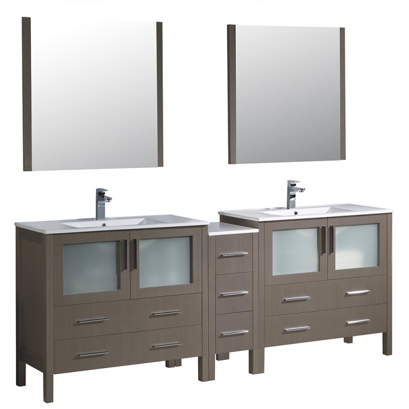Fresca Torino 84" Gray Oak Modern Double Sink Bathroom Vanity w/Integrated Sinks