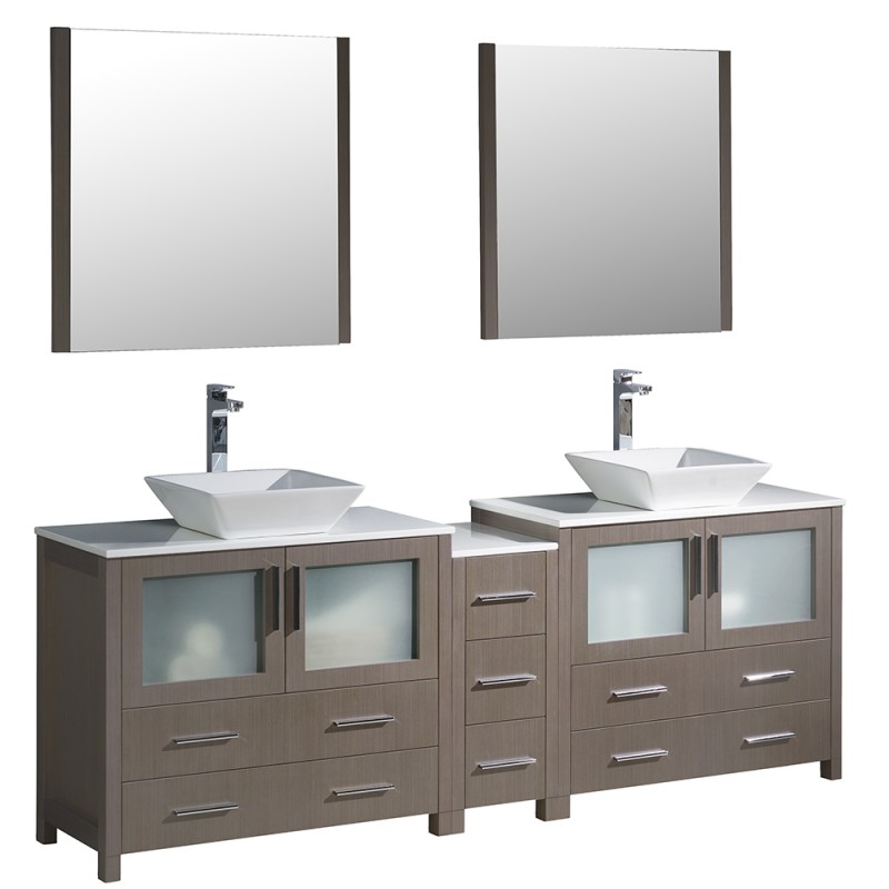 Fresca Torino 84" Gray Oak Modern Double Sink Bathroom Vanity w/ Vessel Sinks