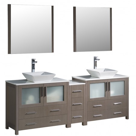 Fresca Torino 84" Gray Oak Modern Double Sink Bathroom Vanity w/ Vessel Sinks