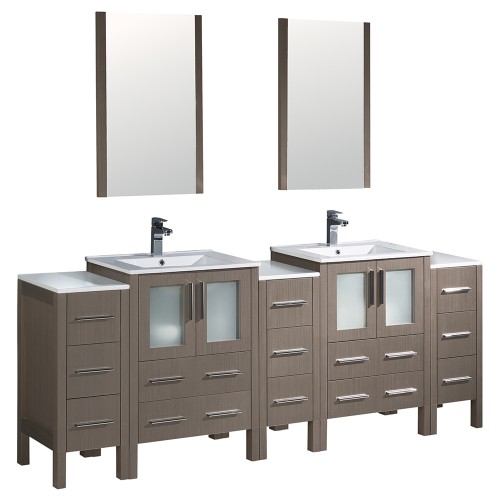 Fresca Torino 84" Gray Oak Modern Double Sink Bathroom Vanity w/Integrated Sinks