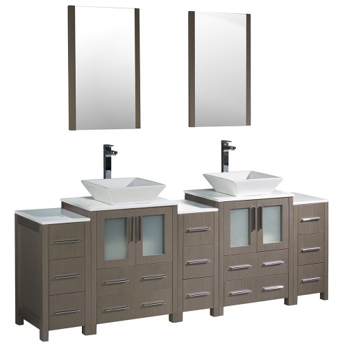 Fresca Torino 84" Gray Oak Modern Double Sink Bathroom Vanity w/ Vessel Sinks