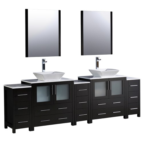 Fresca Torino 96" Espresso Modern Double Sink Bathroom Vanity w/ Vessel Sinks