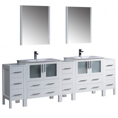 Fresca Torino 96" White Modern Double Sink Bathroom Vanity w/ Integrated Sinks