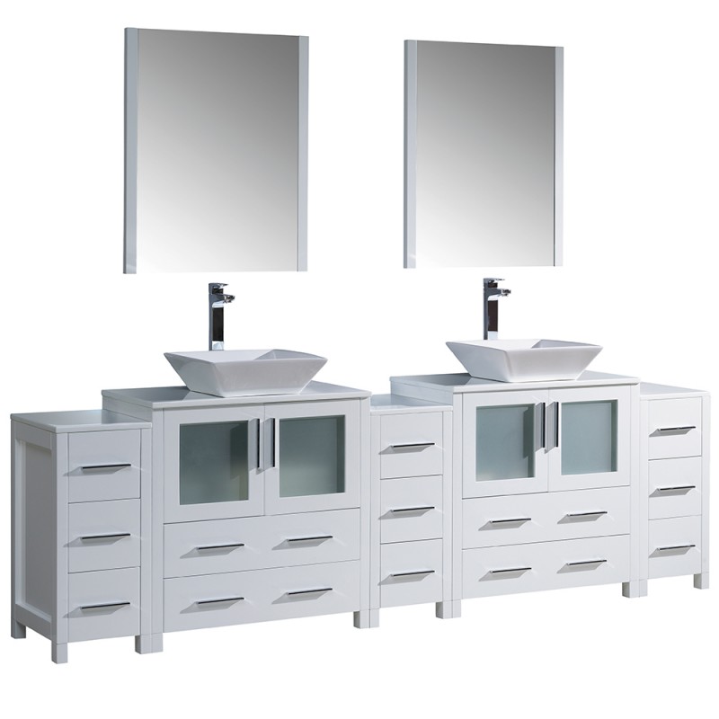 Fresca Torino 96" White Modern Double Sink Bathroom Vanity w/ Vessel Sinks