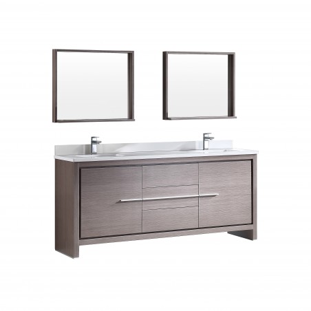 Fresca Allier 72" Gray Oak Modern Double Sink Bathroom Vanity w/ Mirror