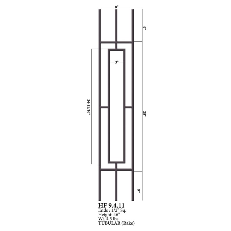 Single Rectangular Rake Iron Panel Stain Black