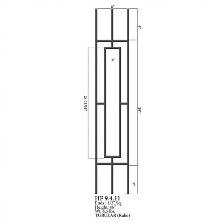 Single Rectangular Rake Iron Panel Stain Black