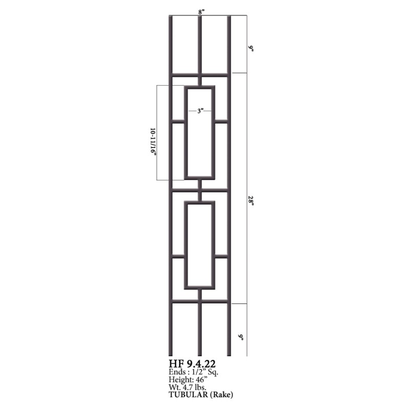 Double Rectangular Rake Iron Panel Stain Black