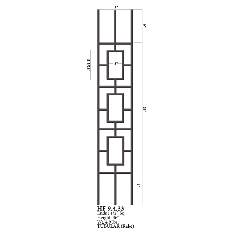 Triple Rectangular Rake Iron Panel Stain Black