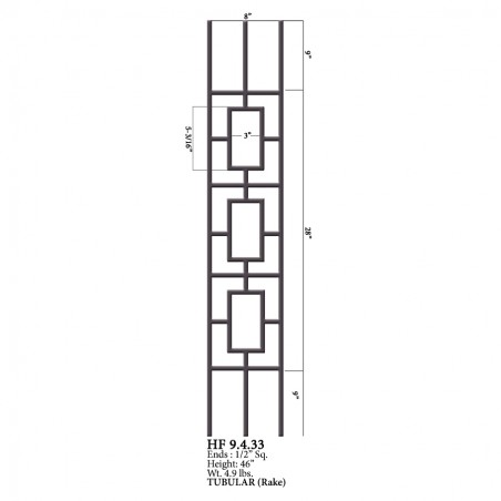 Triple Rectangular Rake Iron Panel Stain Black