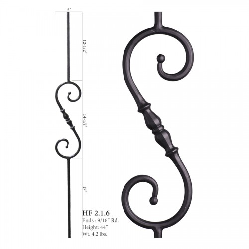 Single Long Decorative Knuckle Round Forged Scroll Baluster Satin Black