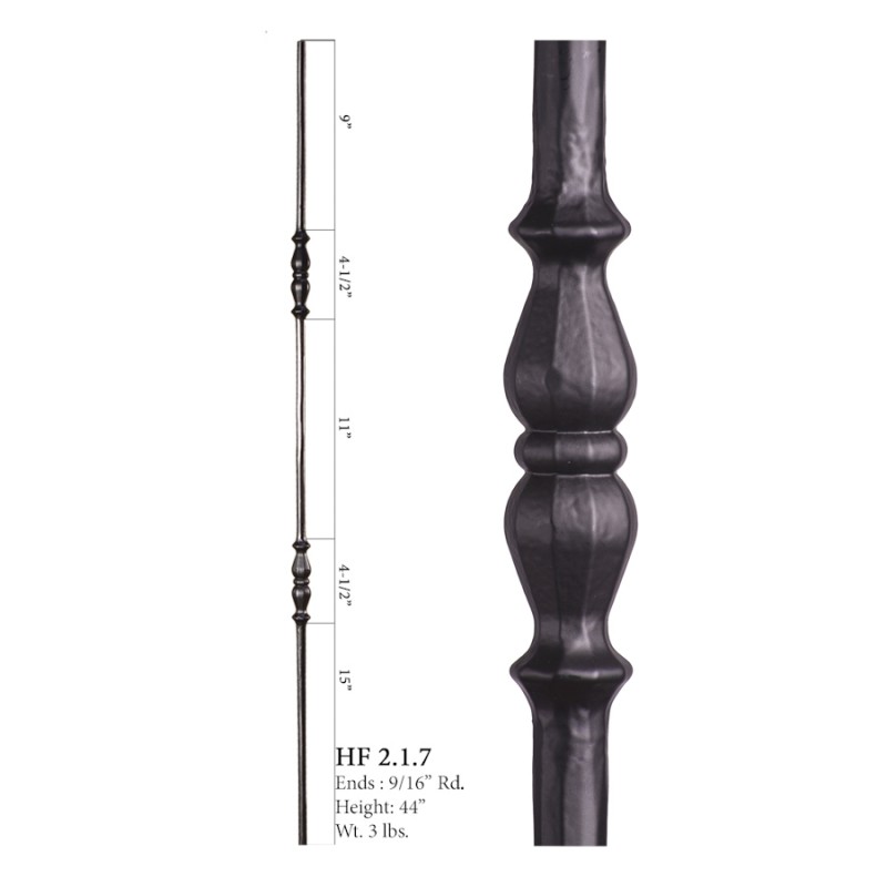 Double Long Decorative Knuckle Round Forged Baluster Satin Black