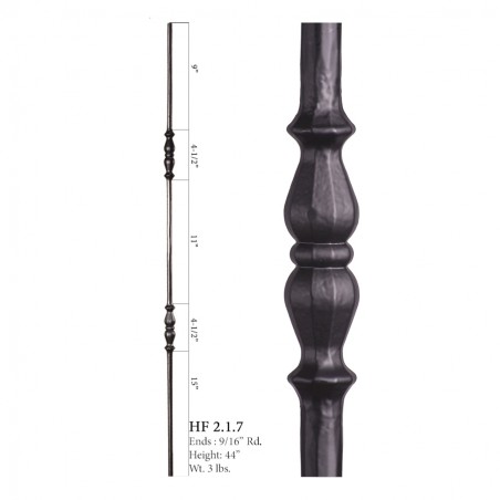 Double Long Decorative Knuckle Round Forged Baluster Satin Black