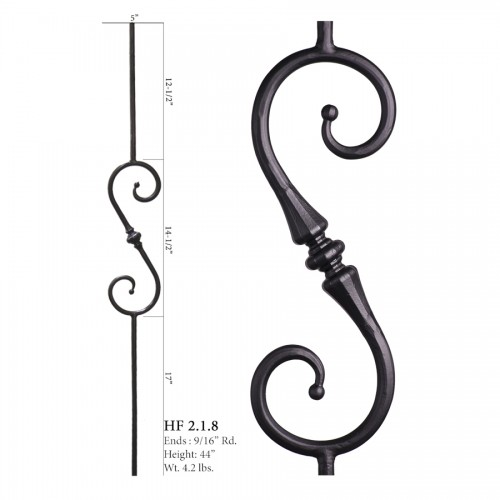 Single Small Knuckle Round Forged Scroll Baluster Raw