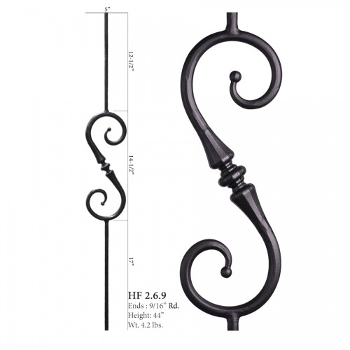 Single Knuckle Scroll Round Forged Tapered Baluster Raw