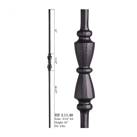 Single Hourglass Round Forged Baluster Satin Black