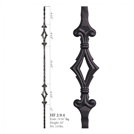 Double Diamond Square Hammered Baluster Raw