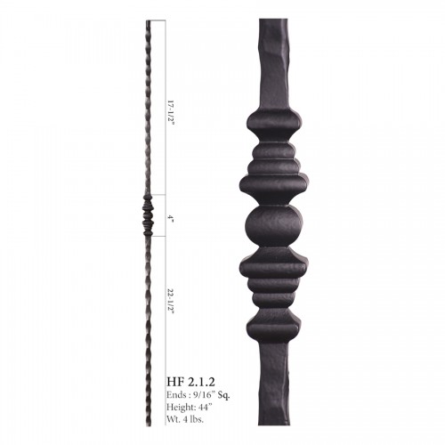 Single Decorative Knuckle Square Hammered Baluster Satin Black