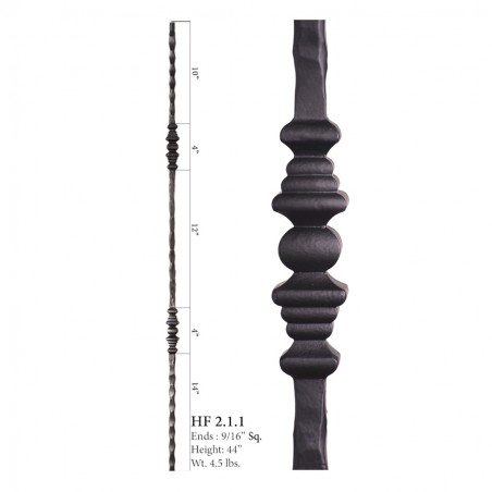 Double Decorative Knuckle Square Hammered Baluster Satin Black