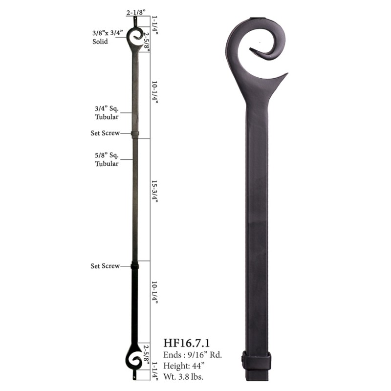 Small Scroll Iron Baluster Satin Black