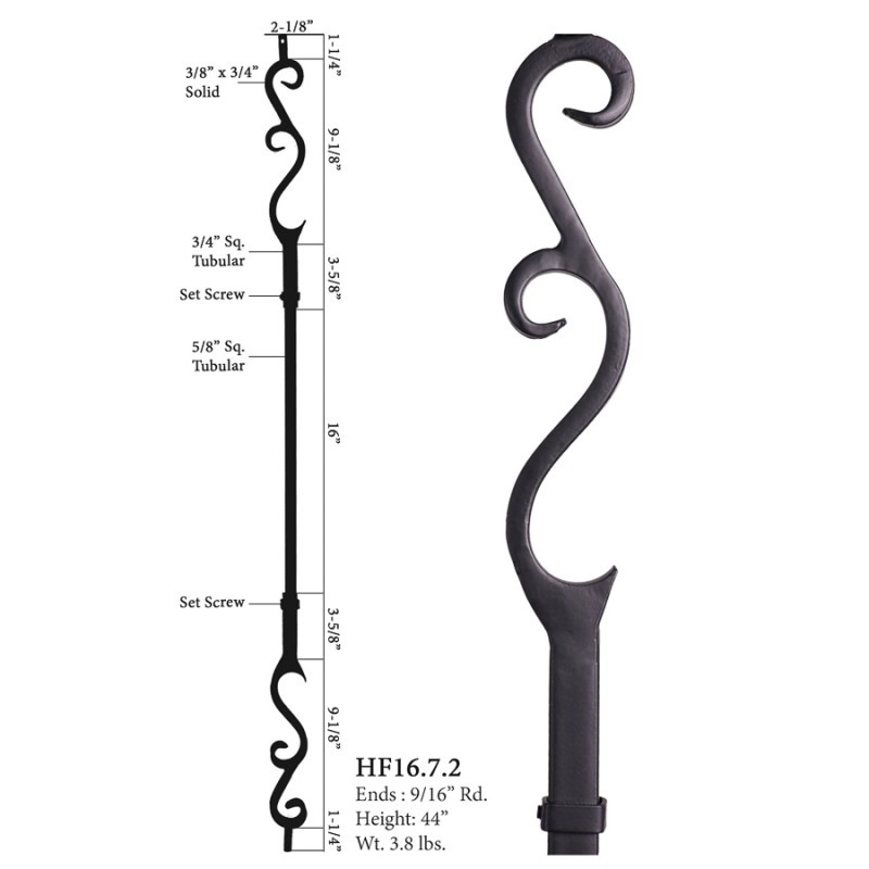 Medium Scroll Iron Baluster Satin Black