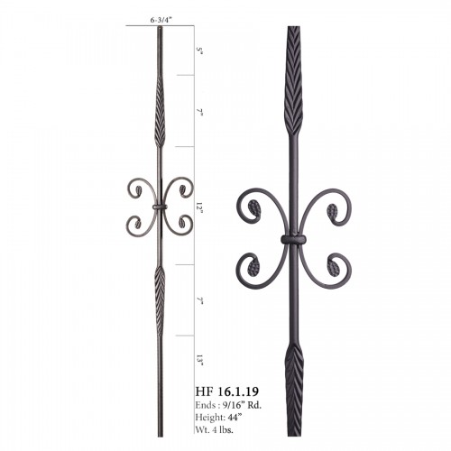 Double Feather Single Butterfly Iron Baluster Satin Black