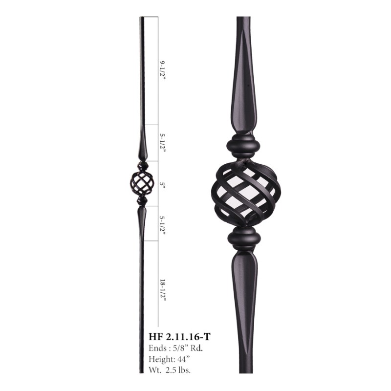 Single Tapered Basket Round Hollow Iron Baluster Raw