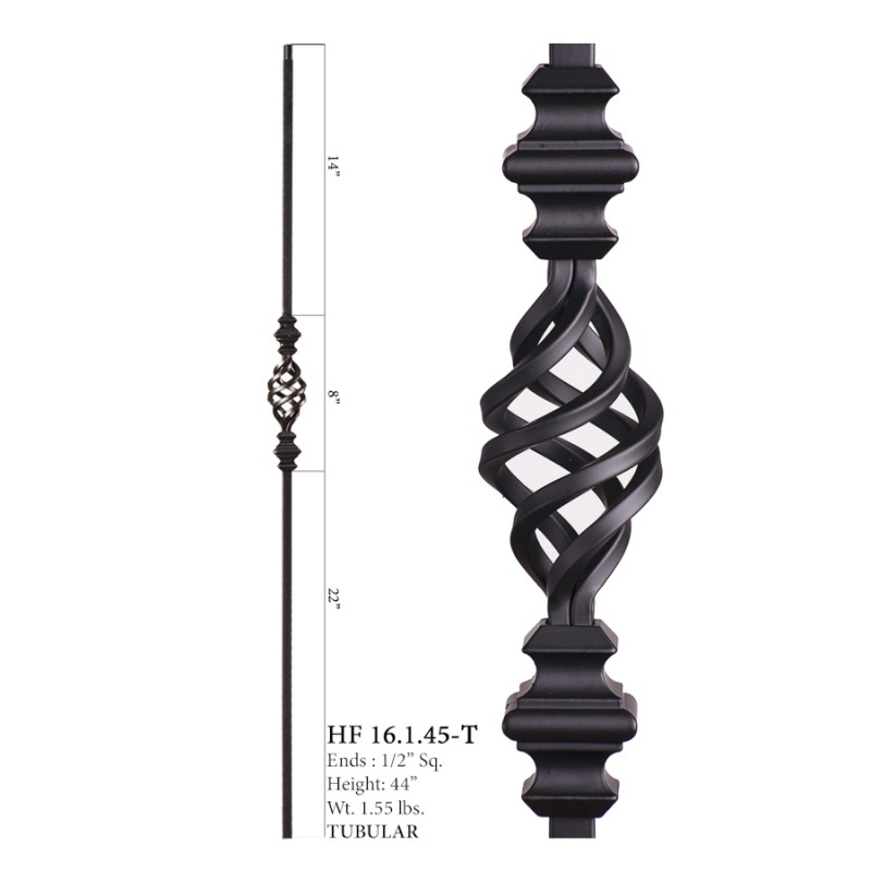 Single Basket Hollow Iron Baluster Satin Black