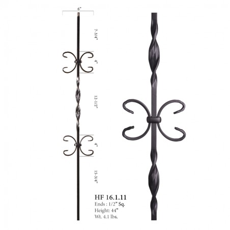 Double Butterfly Single Ribbon Twist Iron Baluster Satin Black