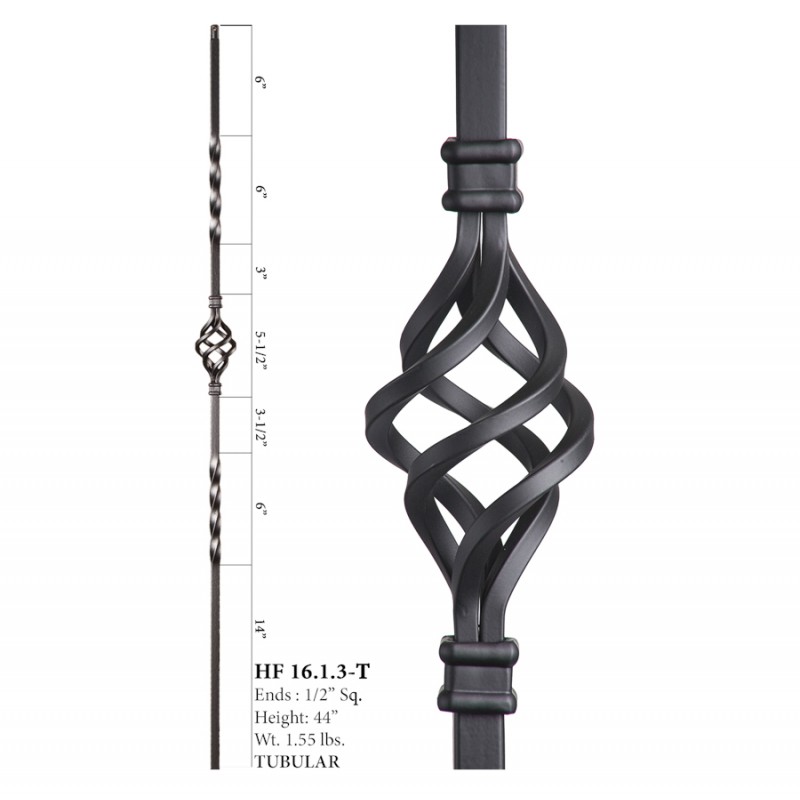 Double Twist Single Basket Hollow Iron Baluster Raw