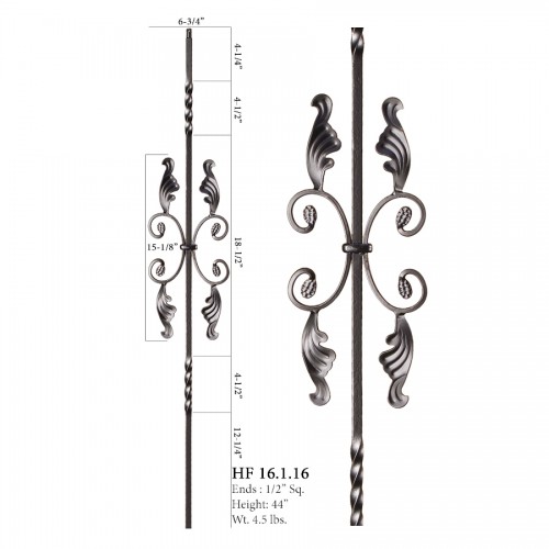 Double Twist Butterfly with Leaves Iron Baluster Satin Black