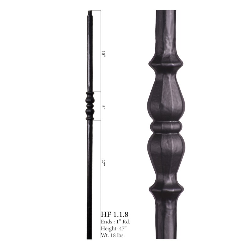 Single Knuckle Round Forged Newel Post Satin Black