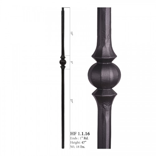 Single Sphere Round Forged Newel Post Raw
