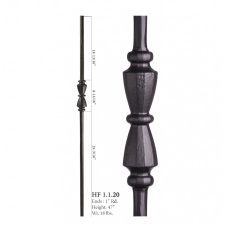 Single Hourglass Round Forged Newel Post Satin Black