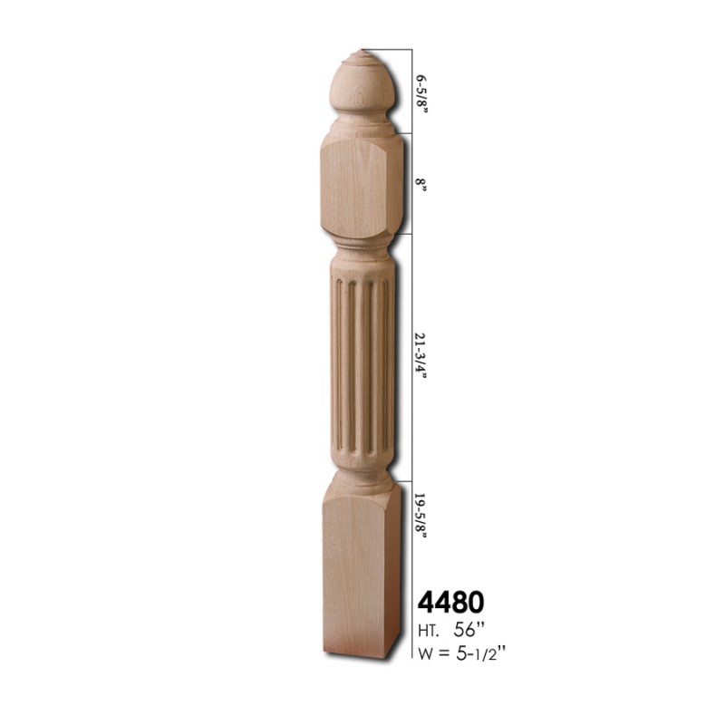 Elegante Series Fluted Column Newel Post Red Oak