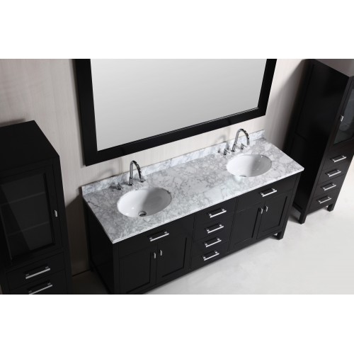 London 72" Double Sink Vanity Set in Espresso with Two matching linen cabinet in espresso