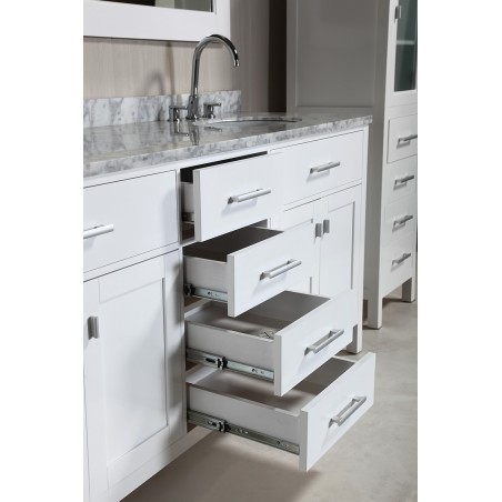 London 72" Double Sink Vanity Set in White with two matching linen cabinet in White