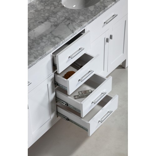 London 72" Double Sink Vanity Set in White with two matching linen cabinet in White