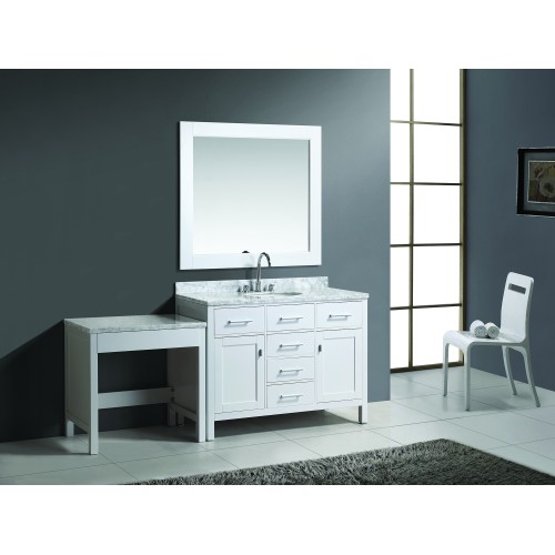 London 48" Single Sink Vanity Set in White Finish with Make-up table in White