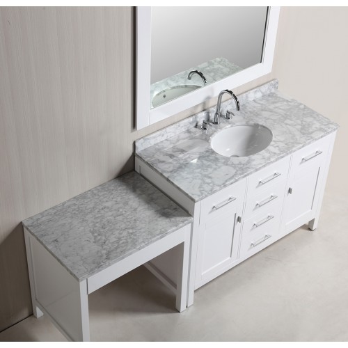 London 48" Single Sink Vanity Set in White Finish with Make-up table in White