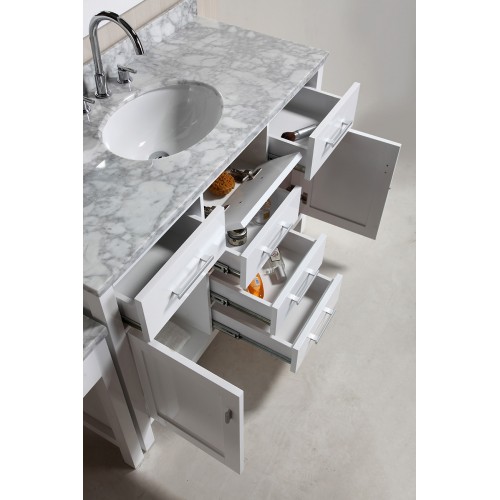 London 48" Single Sink Vanity Set in White Finish with Make-up table in White