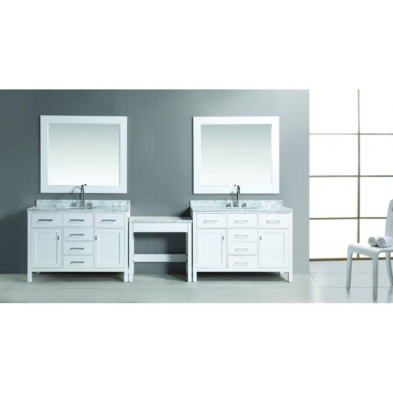 Two London 48" Single Sink Vanity Set in White Finish with One Make-up table in White