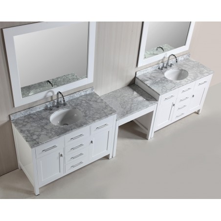 Two London 48" Single Sink Vanity Set in White Finish with One Make-up table in White