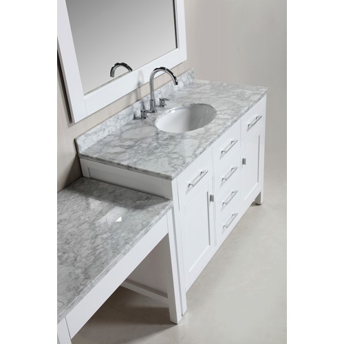 Two London 48" Single Sink Vanity Set in White Finish with One Make-up table in White