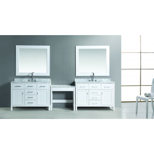 Two London 48" Single Sink Vanity Set in White Finish with One Make-up table in White