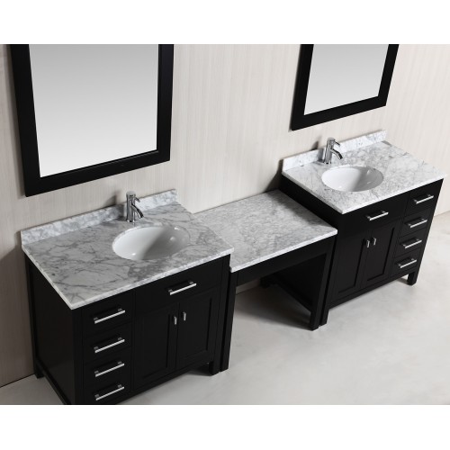 Two London 36" Single Sink Vanity Set in Espresso with One Make-up table in Espresso