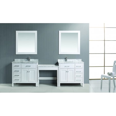 Two London 36" Single Sink Vanity Set in White with One Make-up table in White