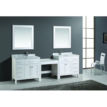 Two London 36" Single Sink Vanity Set in White with One Make-up table in White